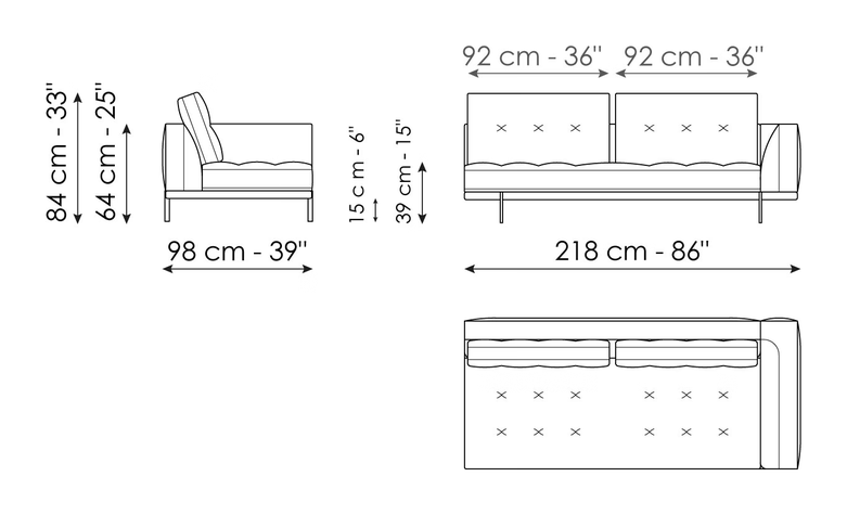 Maximilian Sofa by Bonaldo, size drawing 5