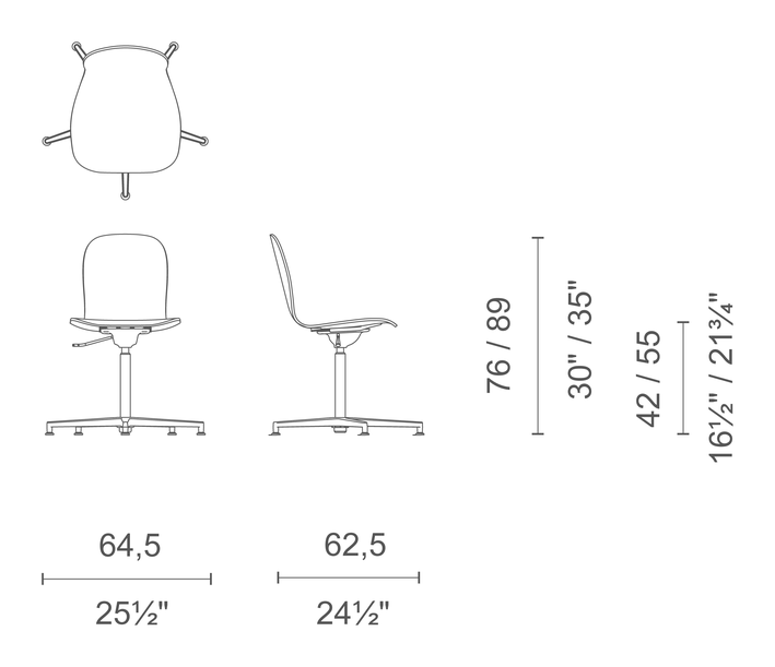 Tate Color Chair by Cappellini, size drawing: TC_5H