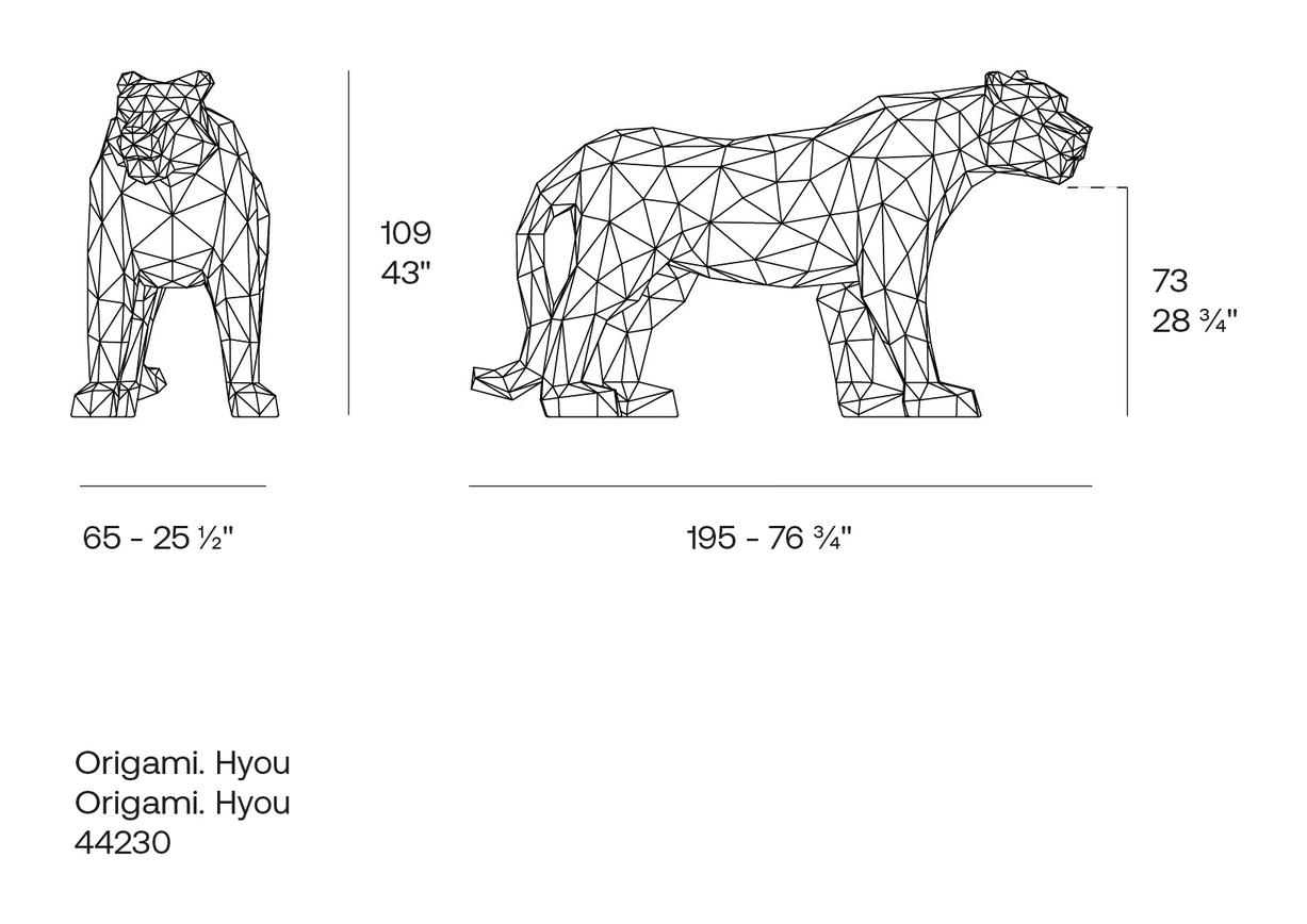 Origami Hyou Sculpture by Vondom, size drawing