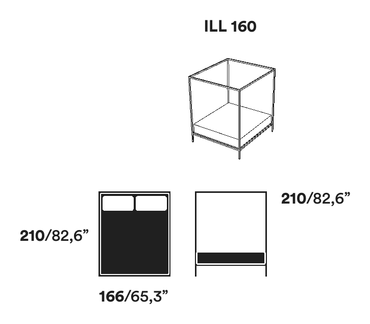 ILletto Bed by Opinion Ciatti, size drawing: ILL 160