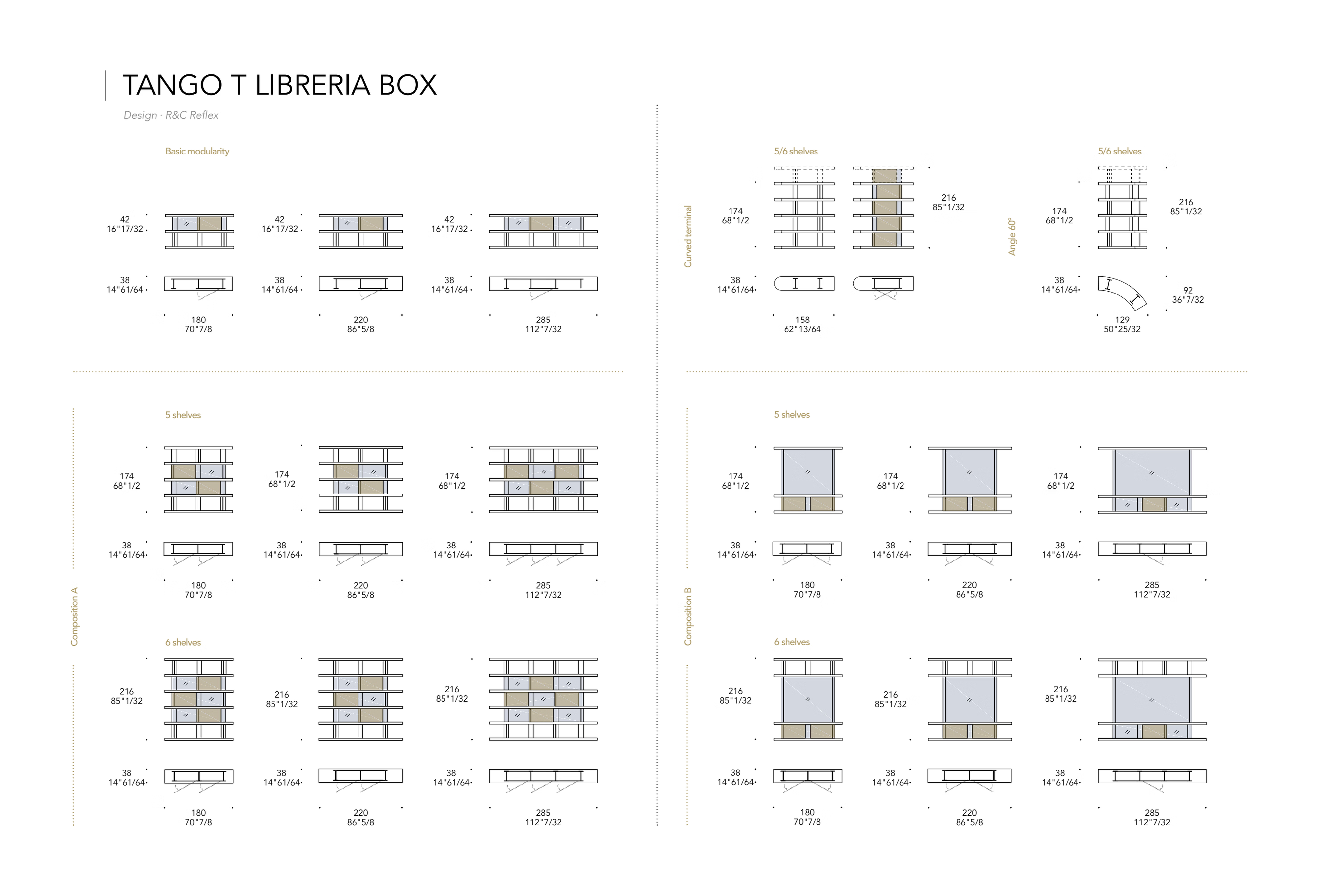 Tango T Box Bookcase by Reflex, size drawing 1
