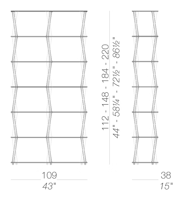 Jazz Bookcase, 2 Columns by LaPalma, size drawing