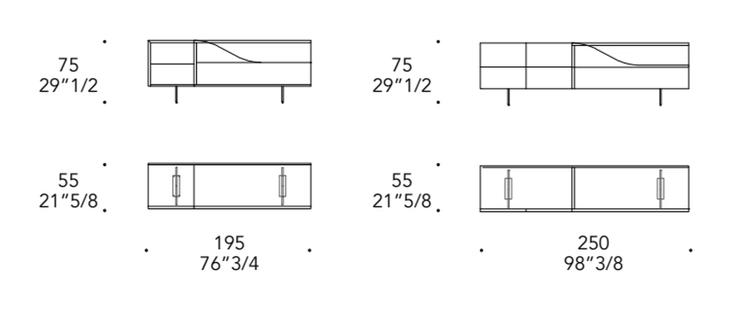 Segno Buffet Sideboard by Reflex, size drawing