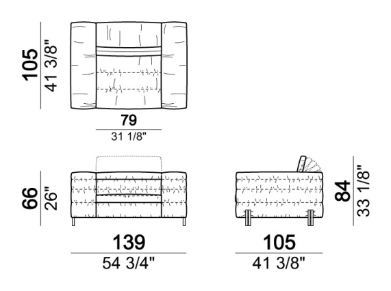 Mayfair Sofa by Arketipo, size drawing: Armchair