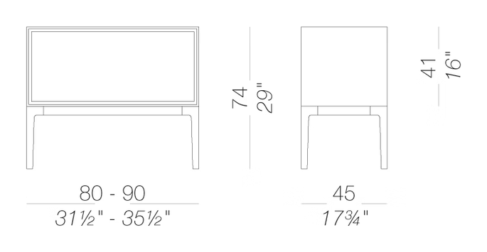 Add S Storage Unit H 74 cm by LaPalma, size drawing