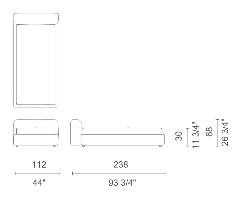 Superoblong Bed by Cappellini, size drawing: SB_100