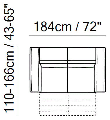 Fidelio Sectional by Natuzzi Italia: Two-seater sofa with two electric recliner functions, outline drawing with sizes