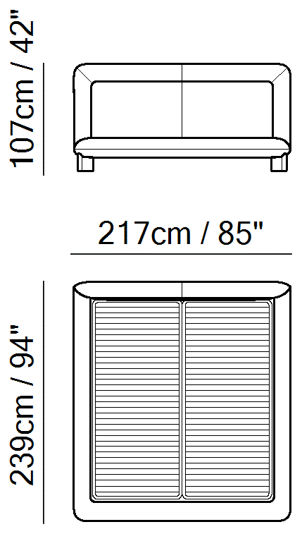 Flow Bed by Natuzzi Italia: Bed with split mesh electric 180X200, outline drawing with sizes