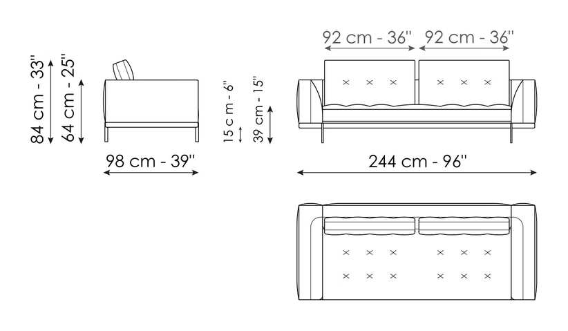 Maximilian Sofa by Bonaldo, size drawing: Sofa 244