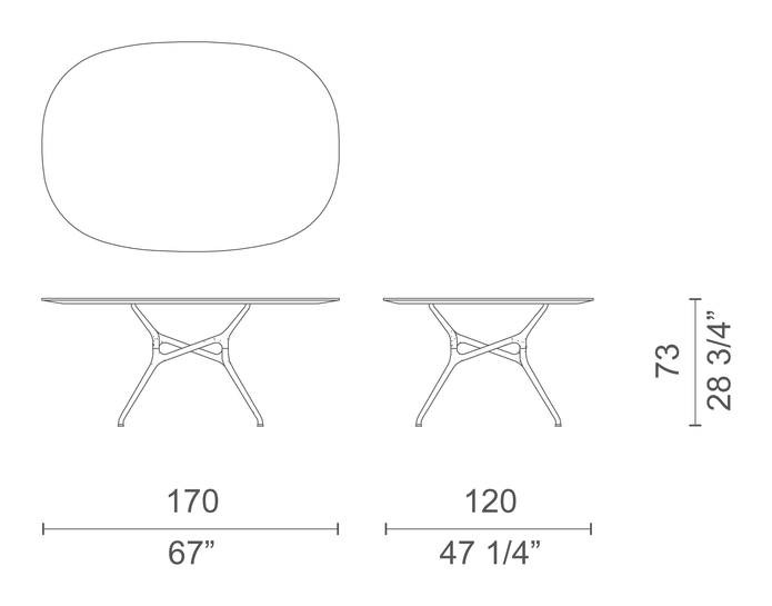 Branch Table by Cappellini, size drawing: BR_5