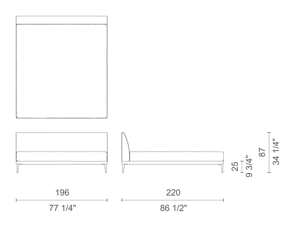 Bed by Cappellini, size drawing: NB_193