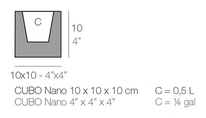Cubo Planter by Vondom, size drawing