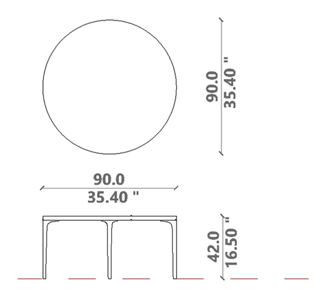 Soul Coffee Table by Talenti, size drawing: Ø 90 × H 42