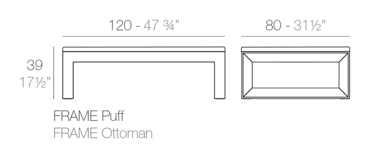 Frame Ottoman by Vondom, size drawing