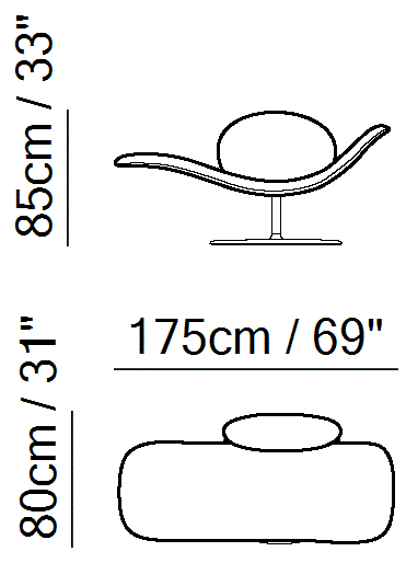 Dove Armchair by Natuzzi Italia: Chaise longue, outline drawing with sizes