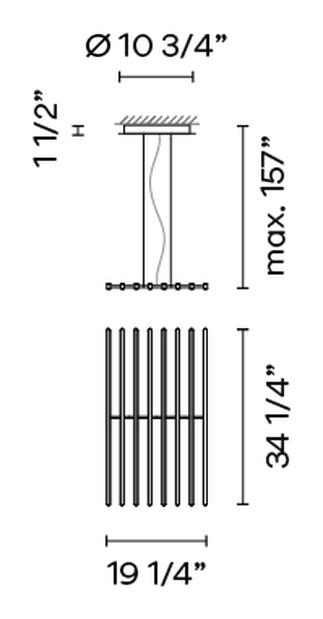 Rhythm Horizontal Pendant Lamp by Vibia, size drawing