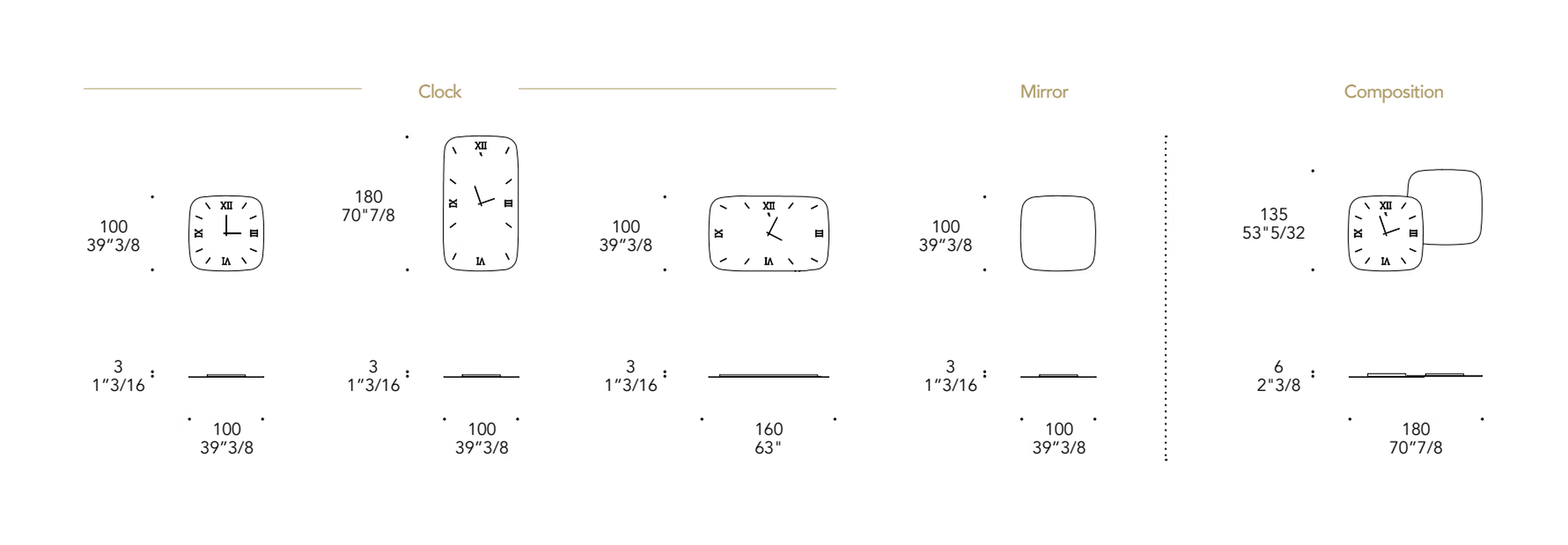 Nautilus Clock by Reflex, size drawing