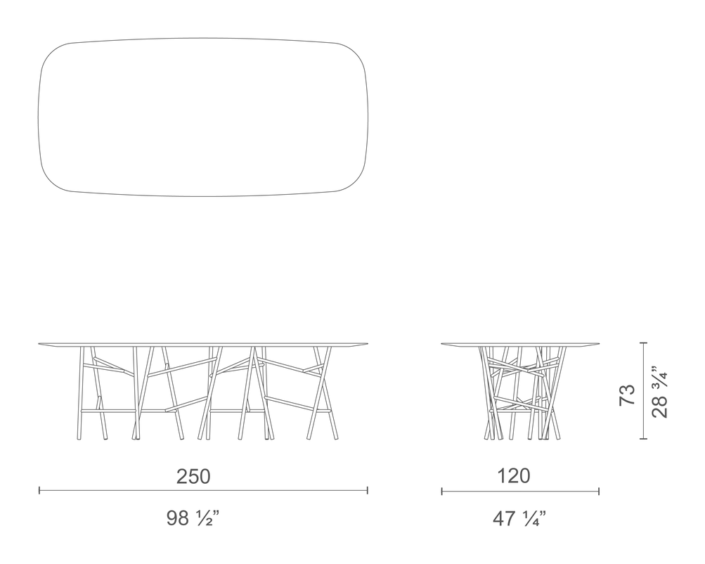 Millepiedi Table by Cappellini, size drawing: MPI2