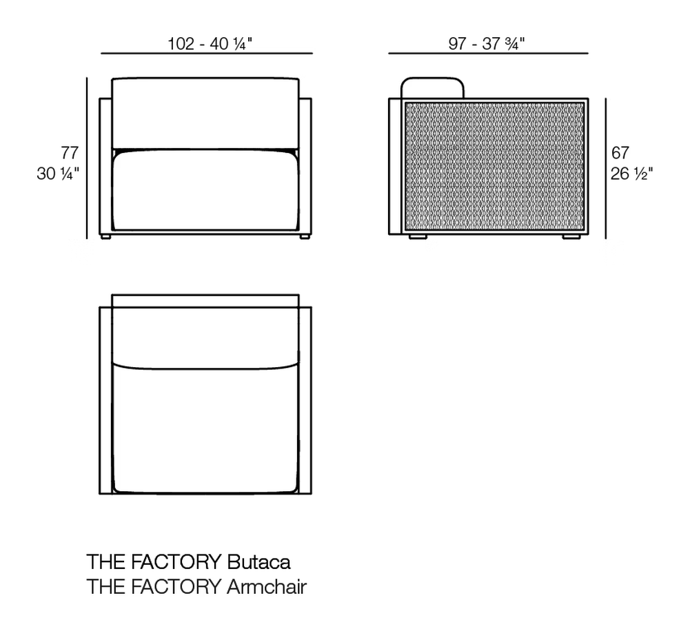 The Factory Lounge Chair by Vondom, size drawing