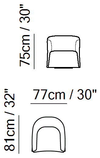 Logos Armchair by Natuzzi Italia: Swivel chair, outline drawing with sizes