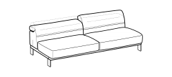 Bepop Sofa by Ditre Italia, size drawing: Central 3 seats maxi with 2 seats