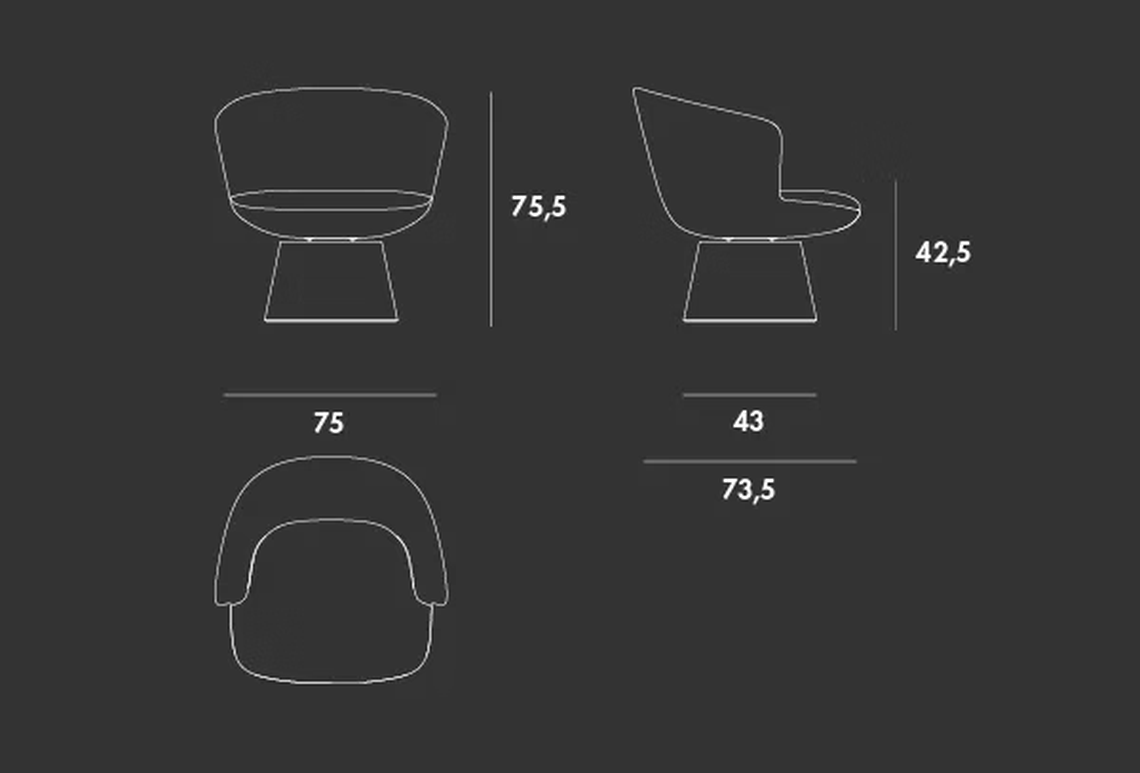 Alika Lounge Chair by Sovet, size drawing