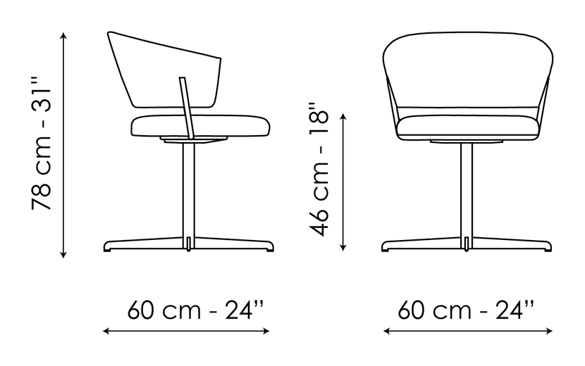 Bahia Office Chair by Bonaldo, size drawing