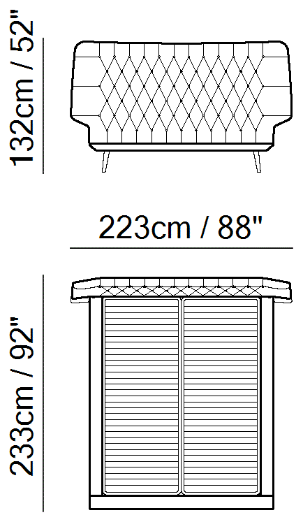Dolcevita Bed by Natuzzi Italia: Bed with split mesh 160X200, outline drawing with sizes