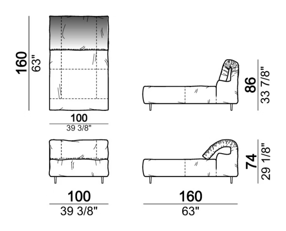 Crazy Diamond Sofa by Arketipo, size drawing: Dormeuse