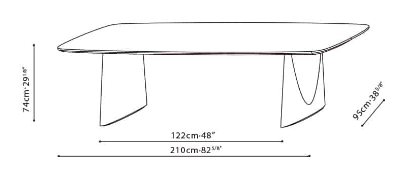 Olive Dining Table by Camerich, size drawing: C05H0902