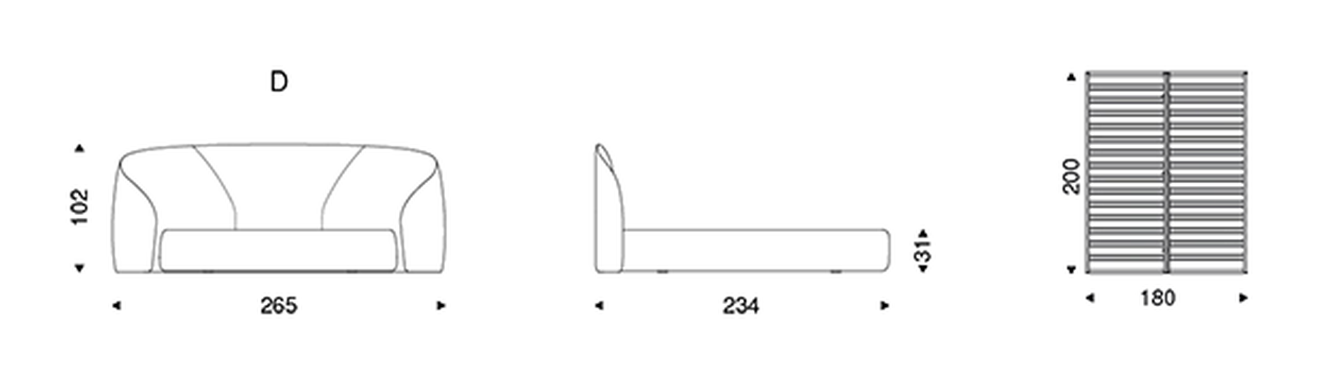 Richard Bed by Cattelan Italia, size drawing 3