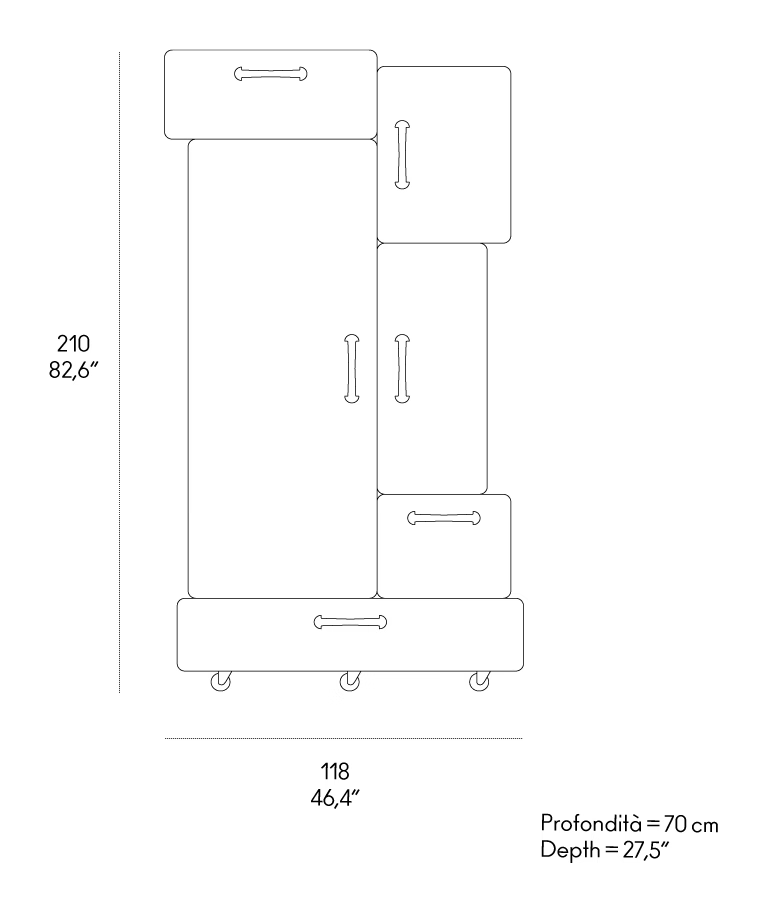 Valises Wardrobe by Casamania, size drawing