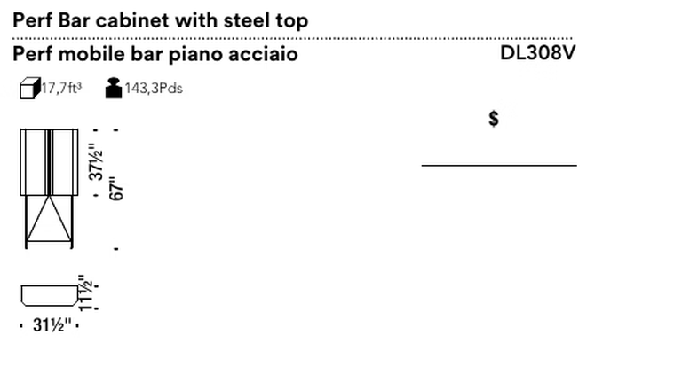 Perf Cabinet by Moroso, size drawing: Perf Bar cabinet with steel top