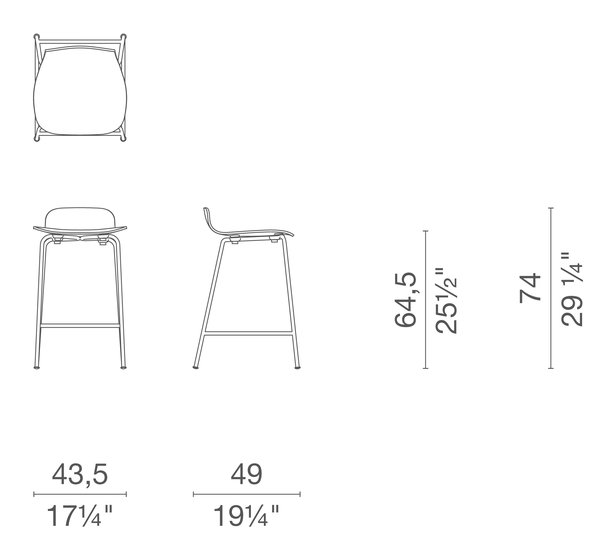 Tate Wood Stool by Cappellini, size drawing 3