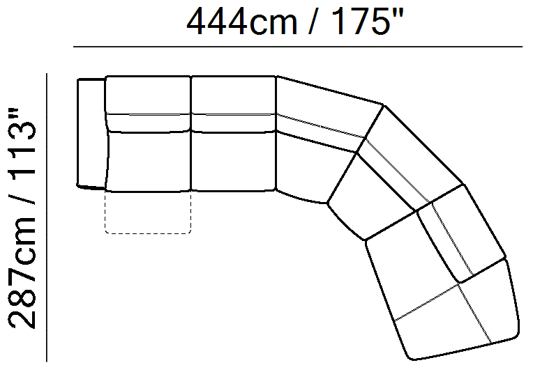 Pagoda Sectional by Natuzzi Italia: Leather or fabric modular sofa, outline drawing with sizes