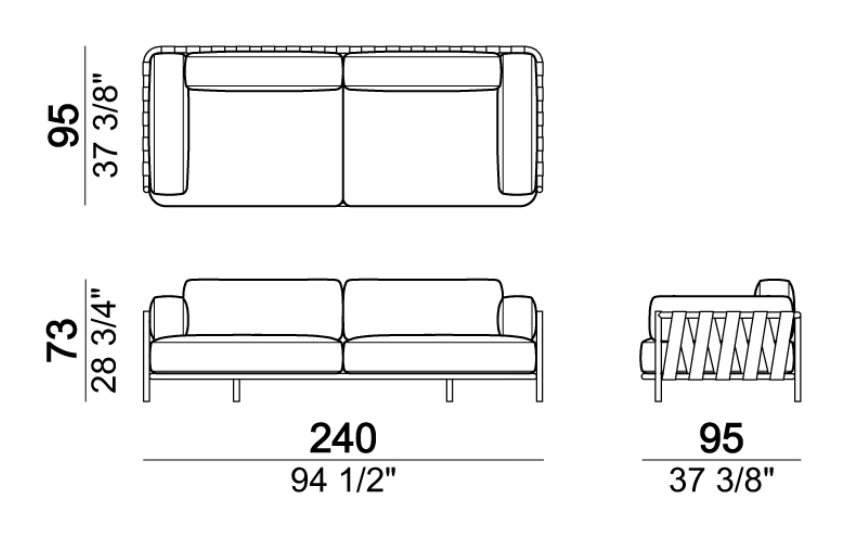 Punta Ala Sofa by Arketipo, size drawing: Sofa