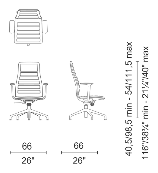 Lotus (Low, Medium, High) Chair by Cappellini, size drawing: LS_45CB