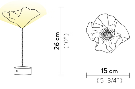 Lafleur Battery Table Lamp by Slamp, size drawing
