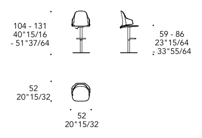 Vela Sgabello Stool by Reflex, size drawing