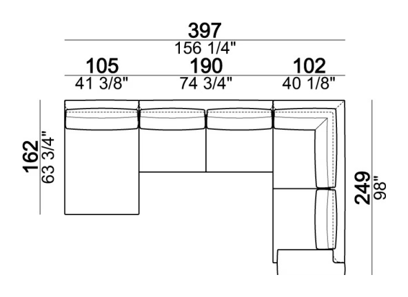 Ego Sofa by Arketipo, size drawing: Composition F