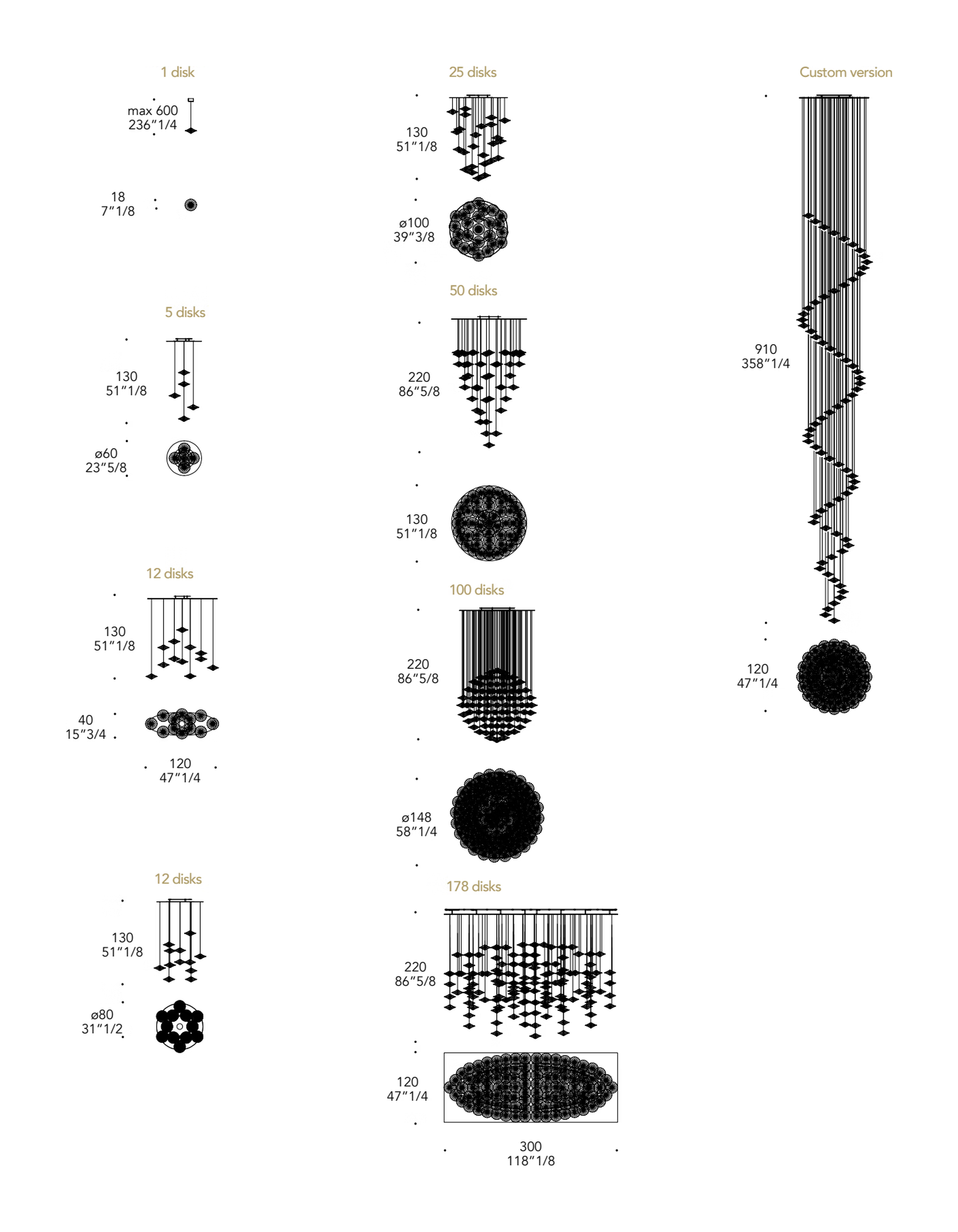 Sirius Lampadario Pendant Lamp by Reflex, size drawing