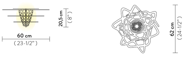 Aurora Ceiling Lamp by Slamp, size drawing: Aurora Ceiling Mini