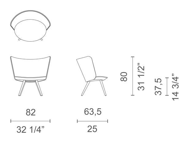Embroidery Chair by Cappellini, size drawing