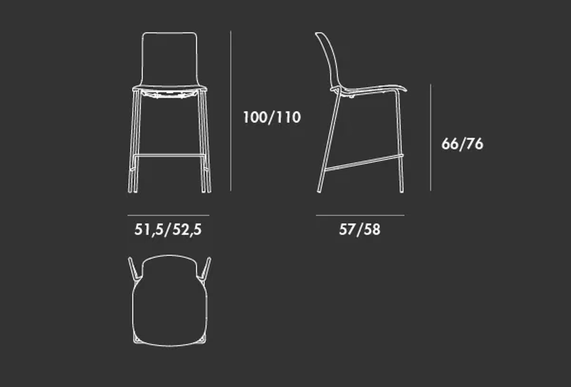 Olly Stool by Sovet, size drawing: With backrest