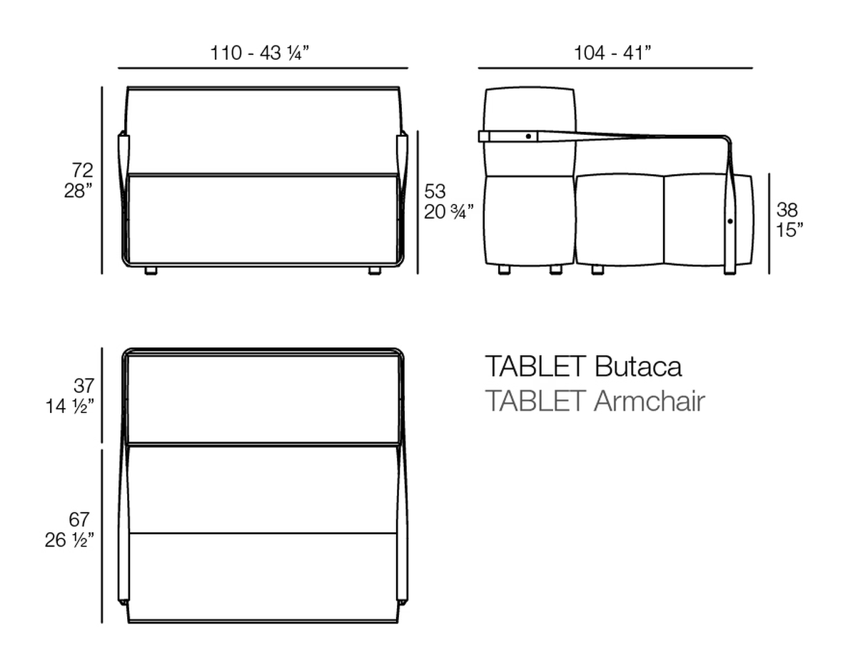 Tablet Lounge Chair by Vondom, size drawing
