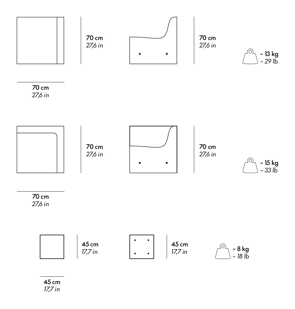 Softcrete Modular Sofa by Gufram, size drawing