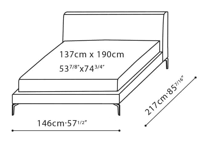 Alison Plus Bed by Camerich, size drawing: C03J0210 Full