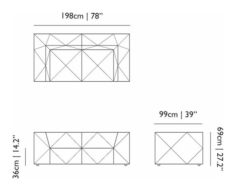 BFF Sofa by Moooi, size drawing: Double Element DE02