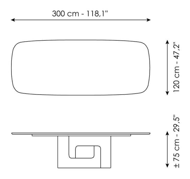 Liaison Dining Table by Bonaldo, size drawing: Liaison 300x120