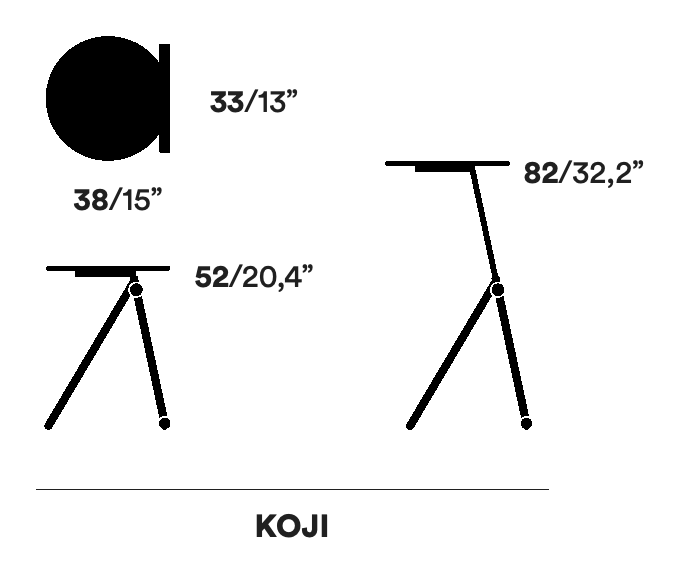 Koji Side Table by Opinion Ciatti, size drawing
